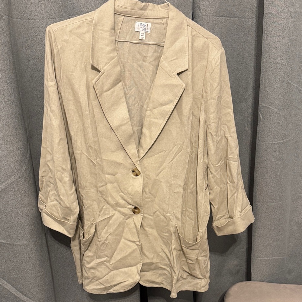 Tan Women's Linen Plus Size Blazer